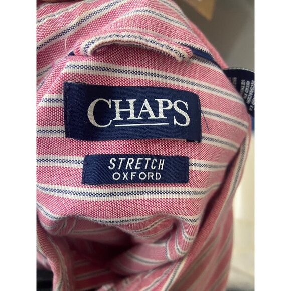 Chaps Mens Button‎ Down Stretch Oxford Long Sleeve Pink Striped Shirt XXL - Picture 8 of 9